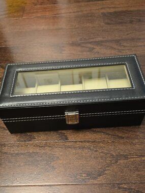 Watch Box Large 5 Mens Black Leather Display Top Jewelry Case Organizer